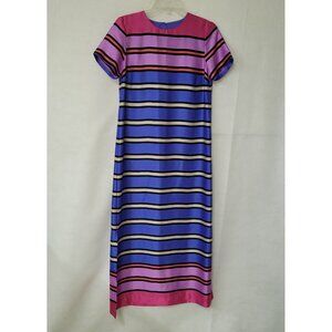 Ann Taylor Multicolor Stripe Maxi Dress Womens XS Lined Silk Feel Side Slits